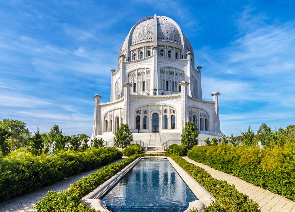 Bahá'í House of Worship with reflecting pool and gardens